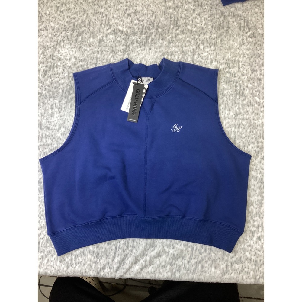 Gold Hinge Azure Mockneck Tank GH248-AZU Blue Cropped Sleeveless Sweatshirt L